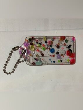 Coach Vintage Poppy Confetti Multi-Color Sequin Clear Acrylic Hangtag EUC